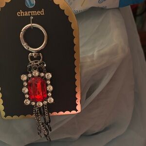 Red Gem Keychain with Silver Accents